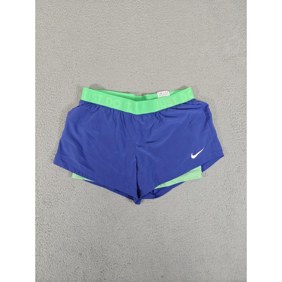 Nike Dri-FIT 2-in-1 Running Shorts Womens Medium Blue Green Lined 613633-486 - Picture 1 of 14